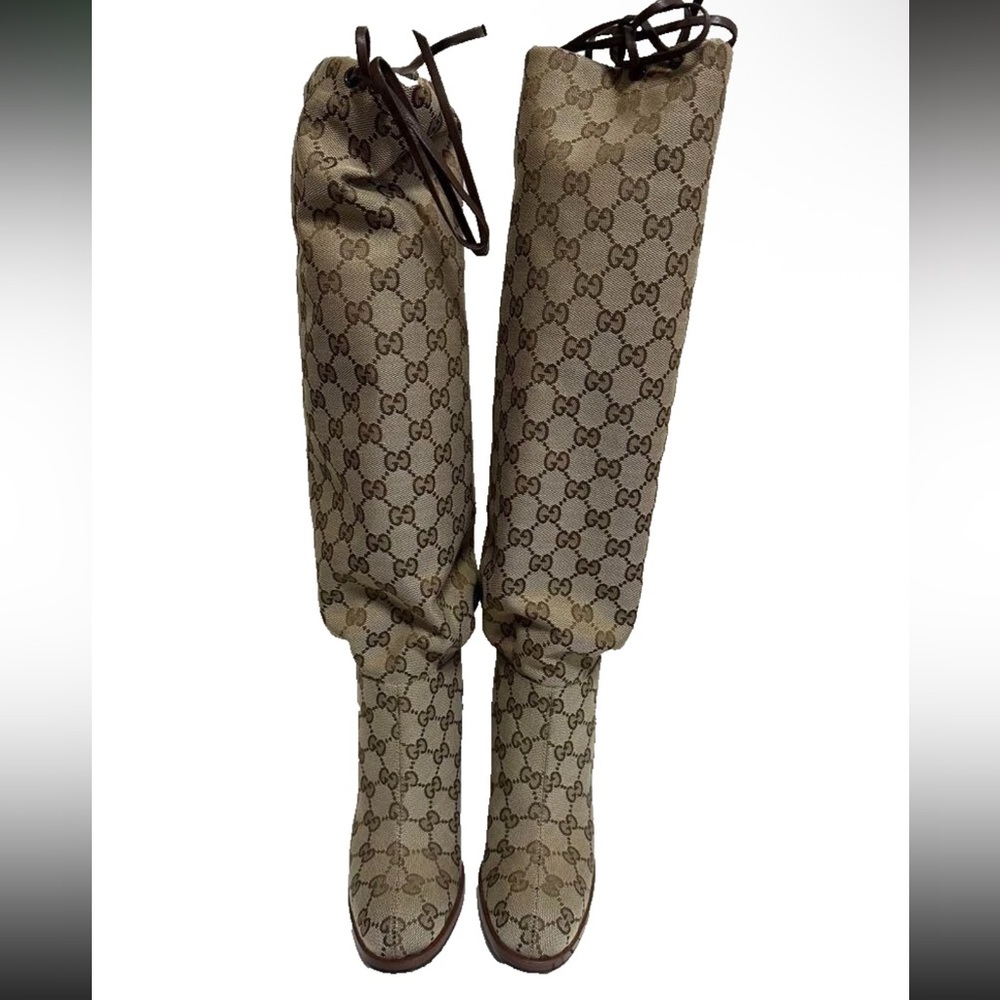 Gucci Brown Monogram Heeled Boots - Picture 5 of 6